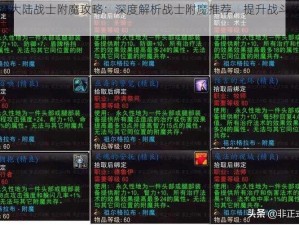 新神魔大陆战士附魔攻略：深度解析战士附魔推荐，提升战斗效能全面指南