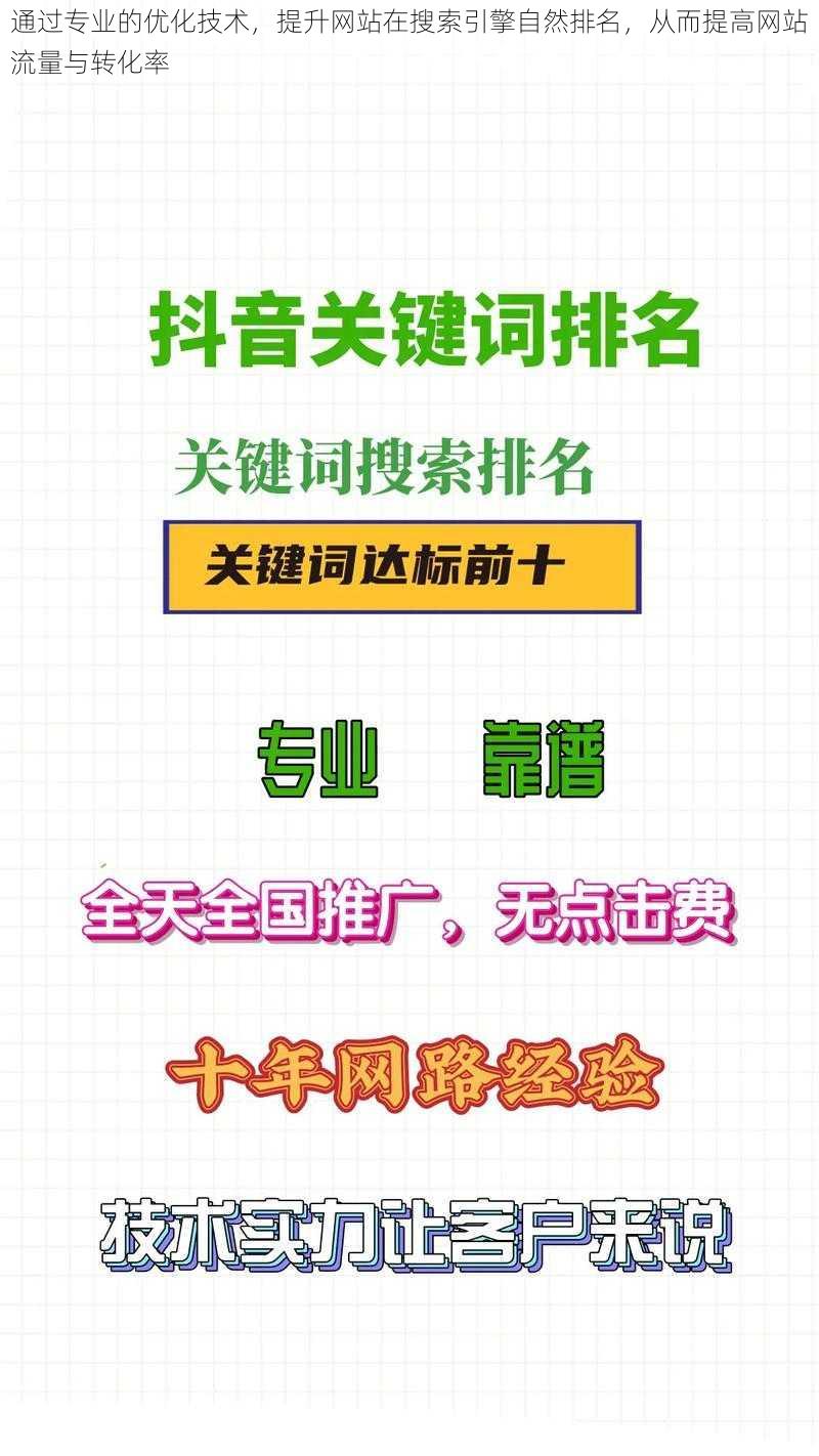通过专业的优化技术,提升网站在搜索引擎自然排名,从而提高网站流量与转化率