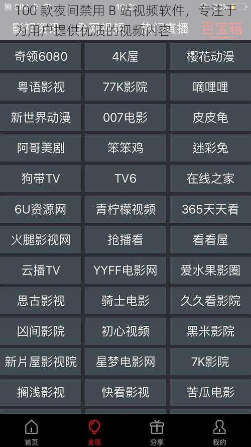 100 款夜间禁用 B 站视频软件，专注于为用户提供优质的视频内容