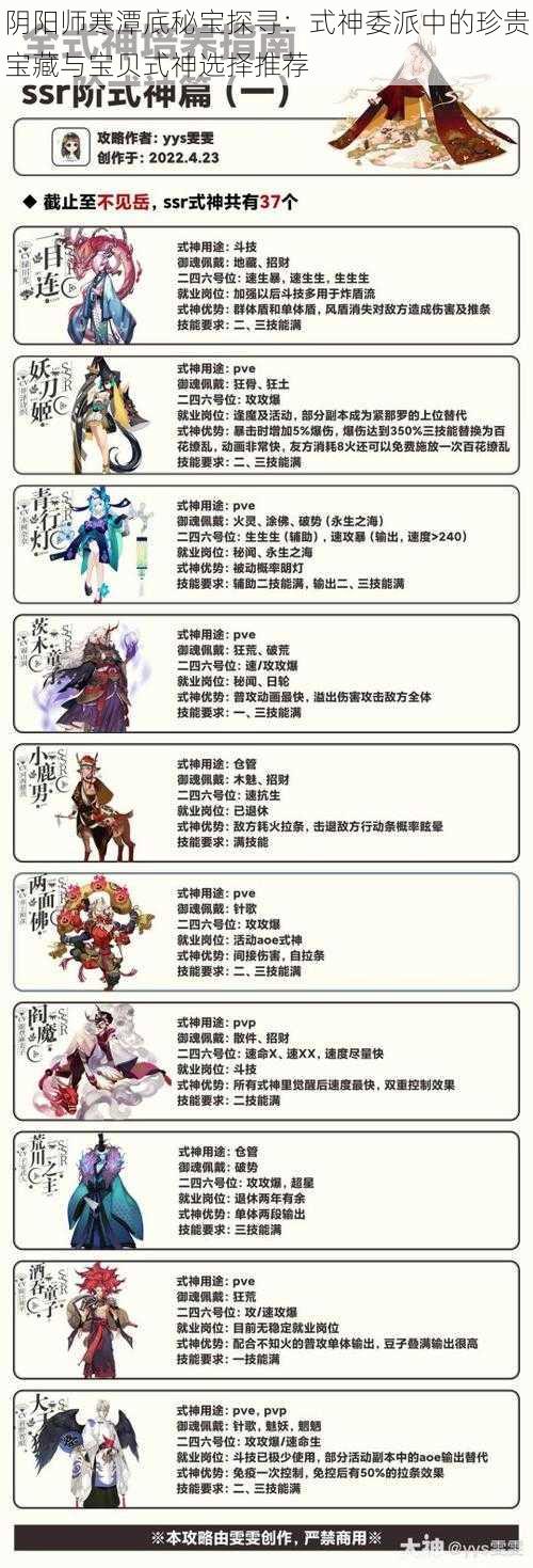 阴阳师寒潭底秘宝探寻：式神委派中的珍贵宝藏与宝贝式神选择推荐