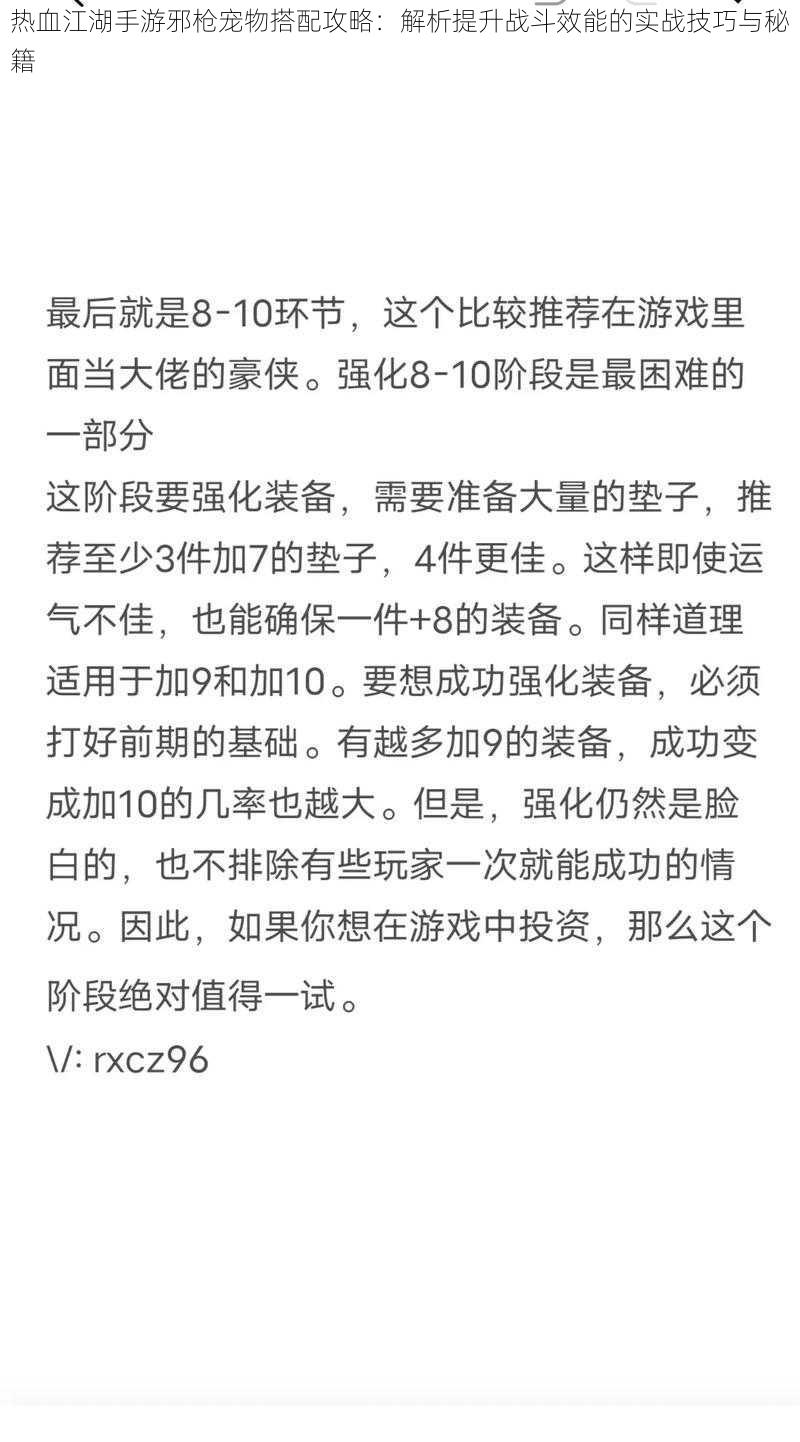 热血江湖手游邪枪宠物搭配攻略：解析提升战斗效能的实战技巧与秘籍