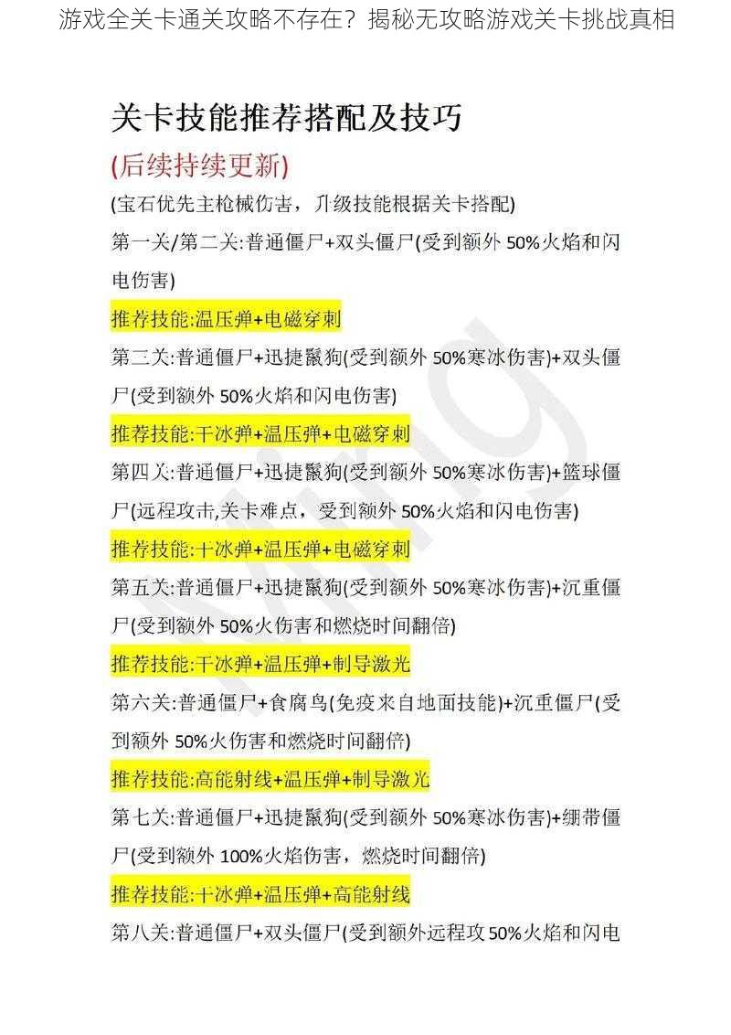 游戏全关卡通关攻略不存在？揭秘无攻略游戏关卡挑战真相