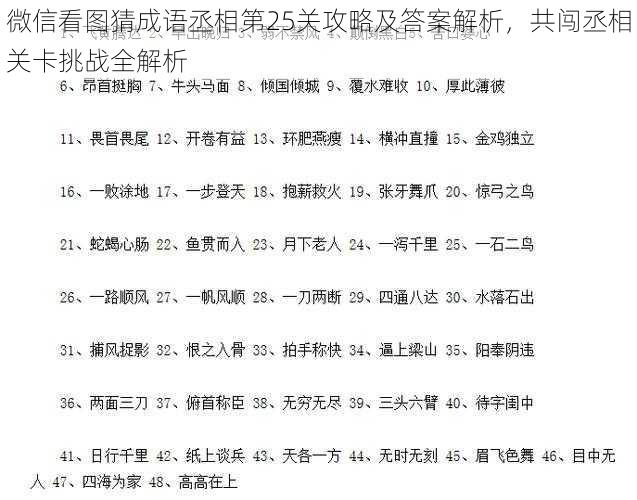 微信看图猜成语丞相第25关攻略及答案解析，共闯丞相关卡挑战全解析