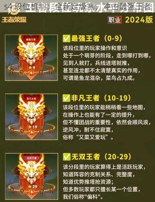 s4 段位机制：全新定级赛，冲击最强王者