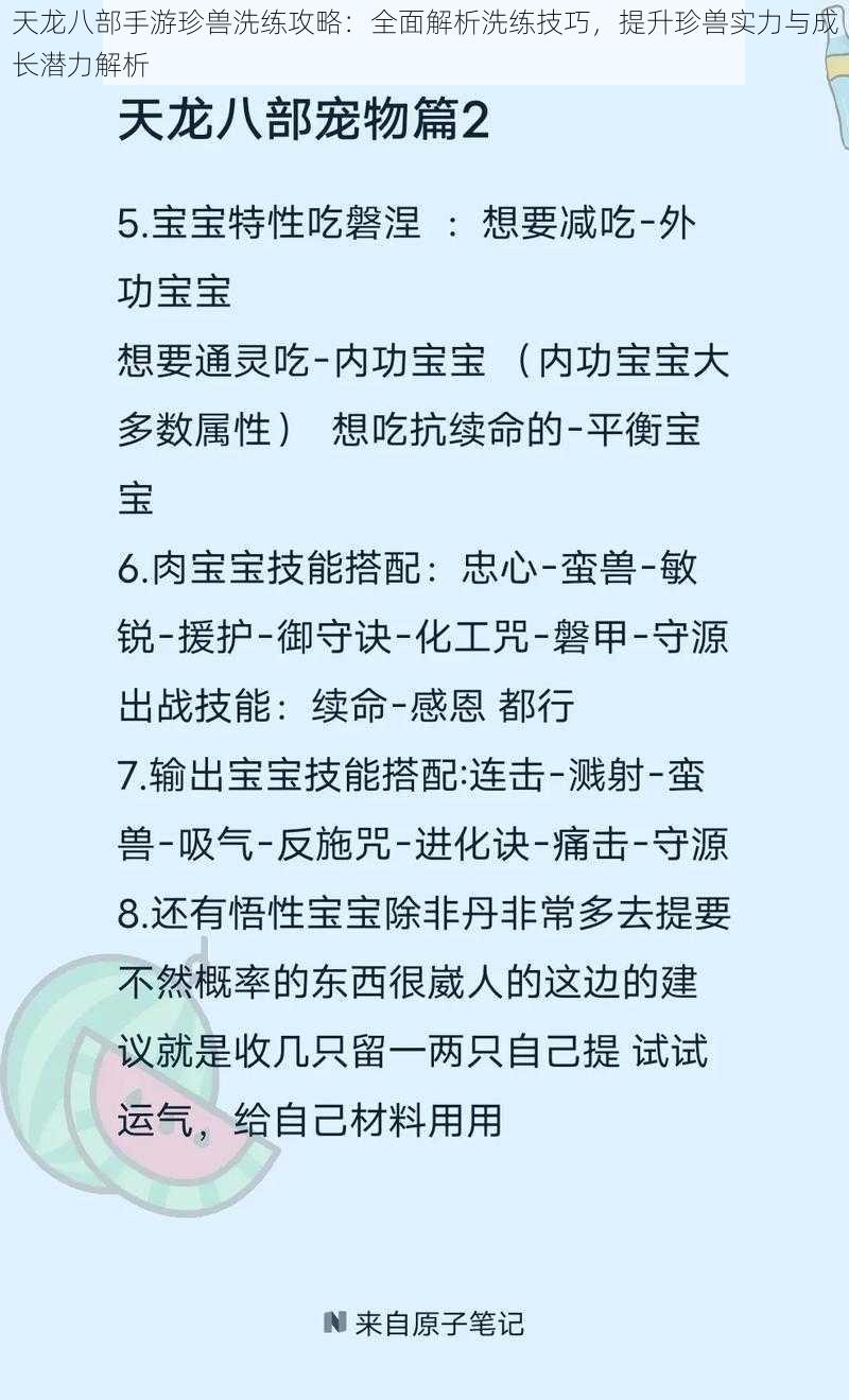 天龙八部手游珍兽洗练攻略：全面解析洗练技巧，提升珍兽实力与成长潜力解析