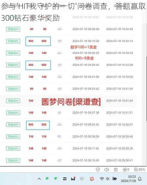 参与'HIT我守护的一切'问卷调查，答题赢取300钻石豪华奖励