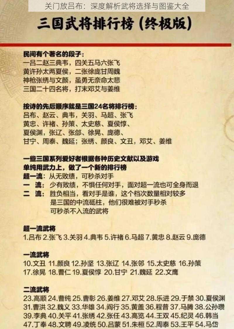 关门放吕布：深度解析武将选择与图鉴大全