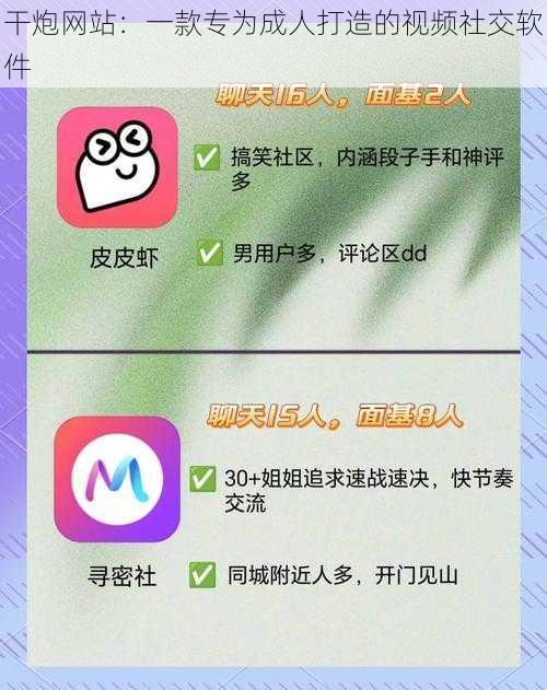 干炮网站：一款专为成人打造的视频社交软件