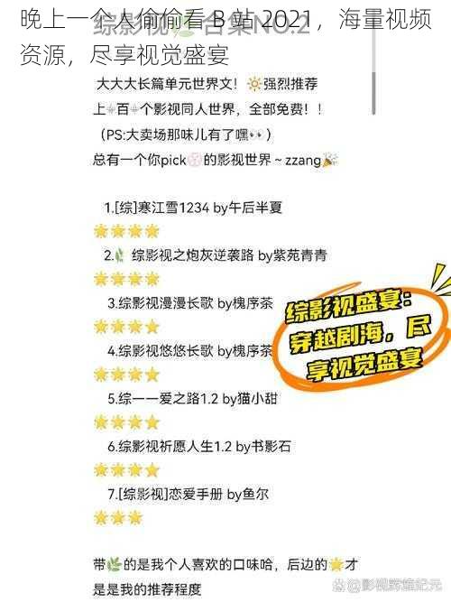 晚上一个人偷偷看 B 站 2021，海量视频资源，尽享视觉盛宴