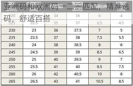 亚洲码和欧洲码一二三匹配，精准选码，舒适百搭