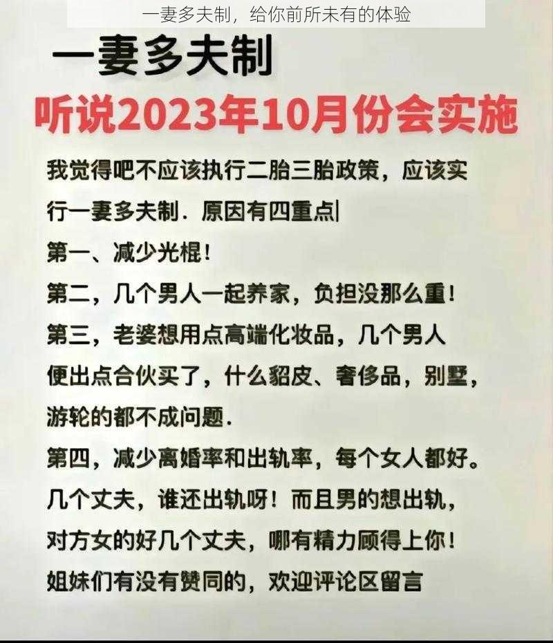 一妻多夫制，给你前所未有的体验