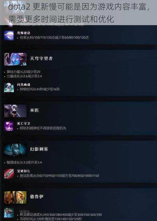 dota2 更新慢可能是因为游戏内容丰富，需要更多时间进行测试和优化