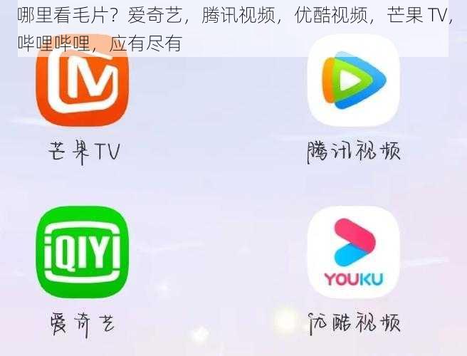 哪里看毛片？爱奇艺，腾讯视频，优酷视频，芒果 TV，哔哩哔哩，应有尽有