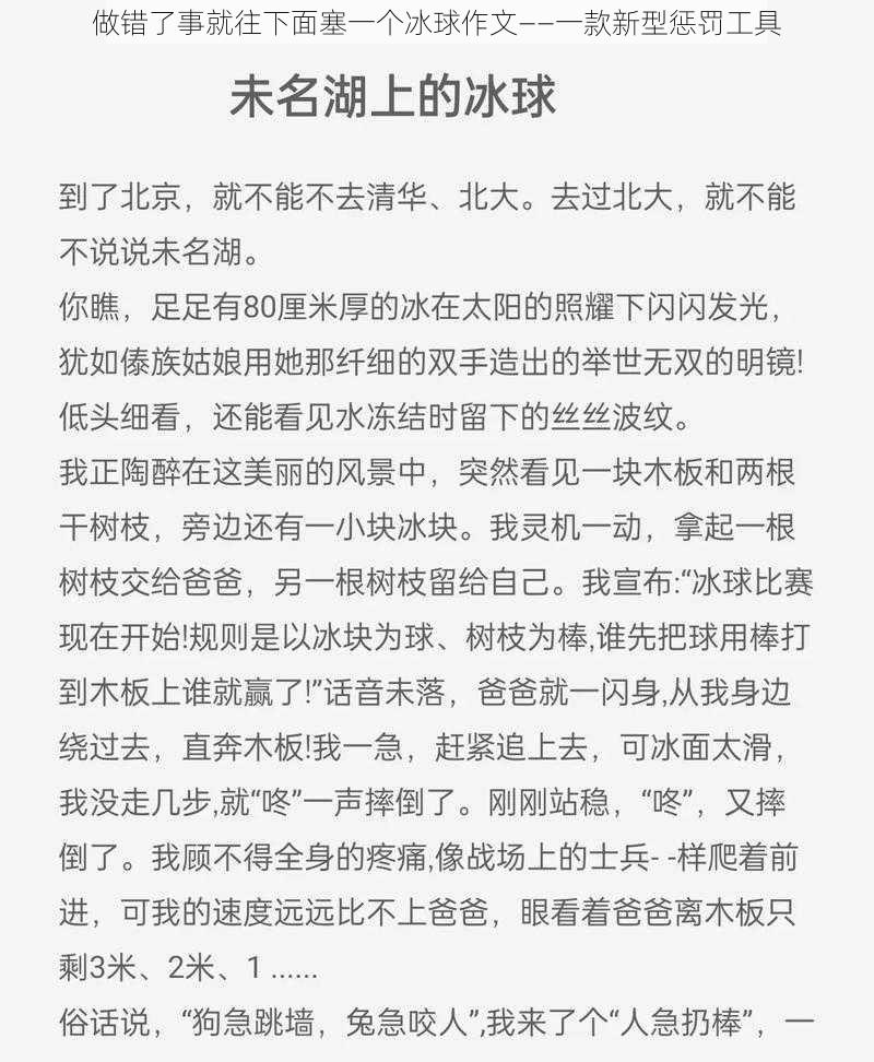 做错了事就往下面塞一个冰球作文——一款新型惩罚工具