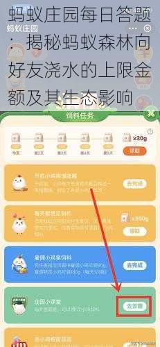 蚂蚁庄园每日答题：揭秘蚂蚁森林向好友浇水的上限金额及其生态影响