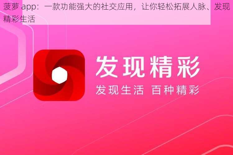 菠萝 app：一款功能强大的社交应用，让你轻松拓展人脉、发现精彩生活