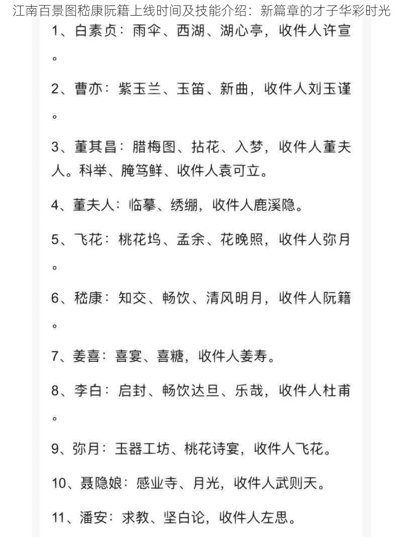 江南百景图嵇康阮籍上线时间及技能介绍：新篇章的才子华彩时光