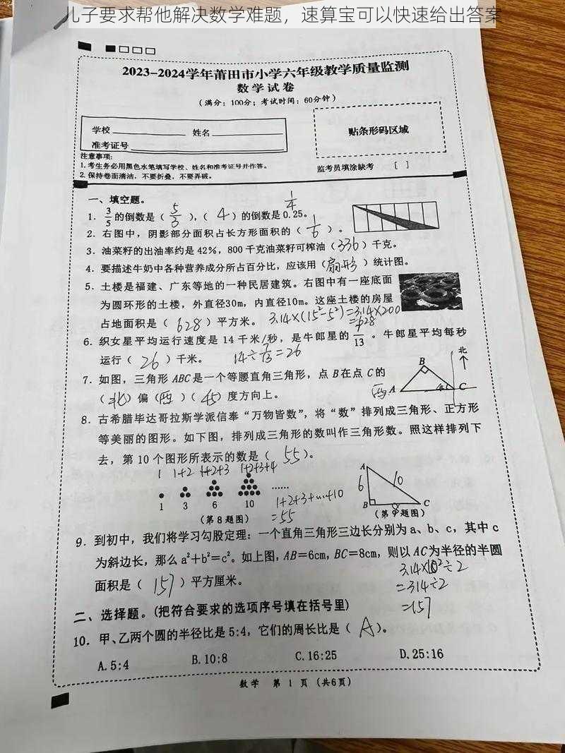 儿子要求帮他解决数学难题，速算宝可以快速给出答案