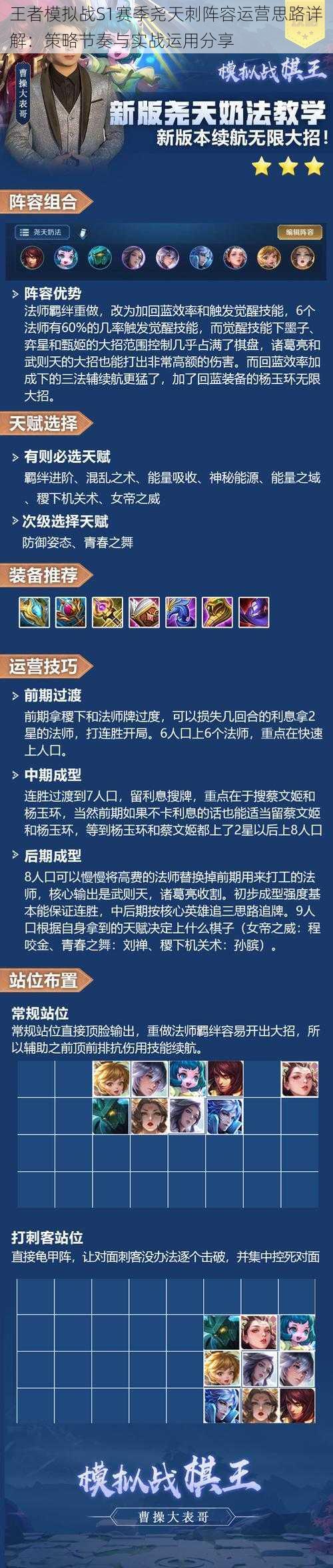 王者模拟战S1赛季尧天刺阵容运营思路详解：策略节奏与实战运用分享