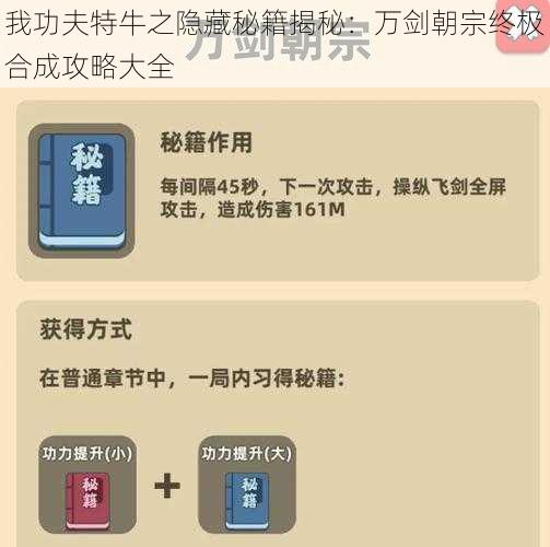 我功夫特牛之隐藏秘籍揭秘：万剑朝宗终极合成攻略大全