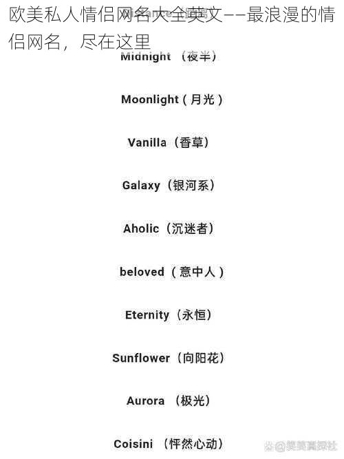 欧美私人情侣网名大全英文——最浪漫的情侣网名，尽在这里