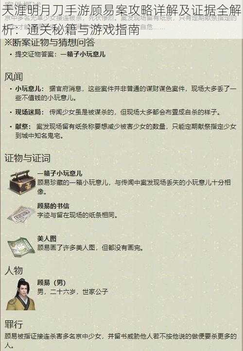 天涯明月刀手游顾易案攻略详解及证据全解析：通关秘籍与游戏指南
