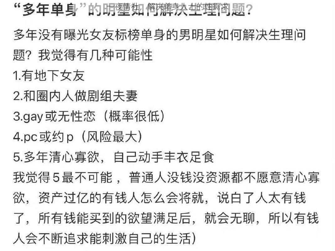 一夜情社，解决单身人士的性需求