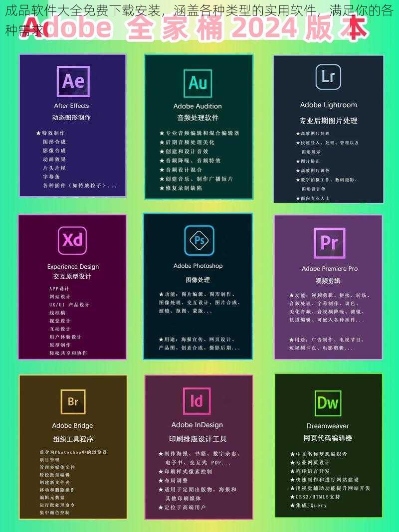 成品软件大全免费下载安装，涵盖各种类型的实用软件，满足你的各种需求