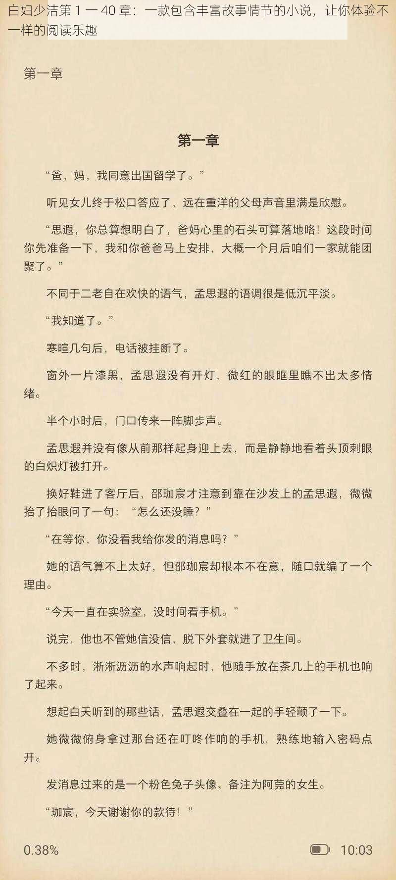 白妇少洁第 1 一 40 章：一款包含丰富故事情节的小说，让你体验不一样的阅读乐趣