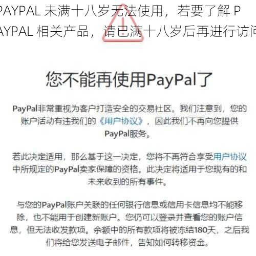 PAYPAL 未满十八岁无法使用，若要了解 PAYPAL 相关产品，请已满十八岁后再进行访问