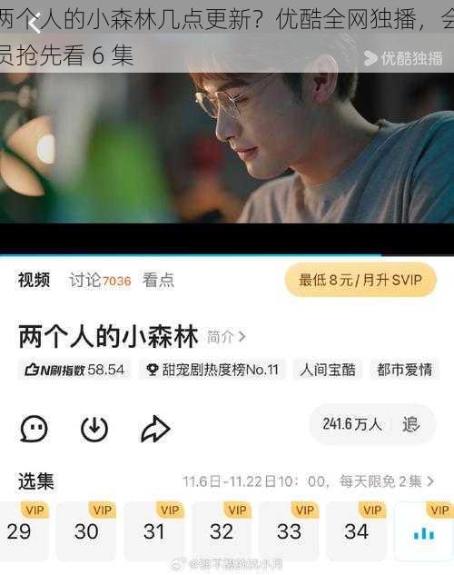 两个人的小森林几点更新？优酷全网独播，会员抢先看 6 集