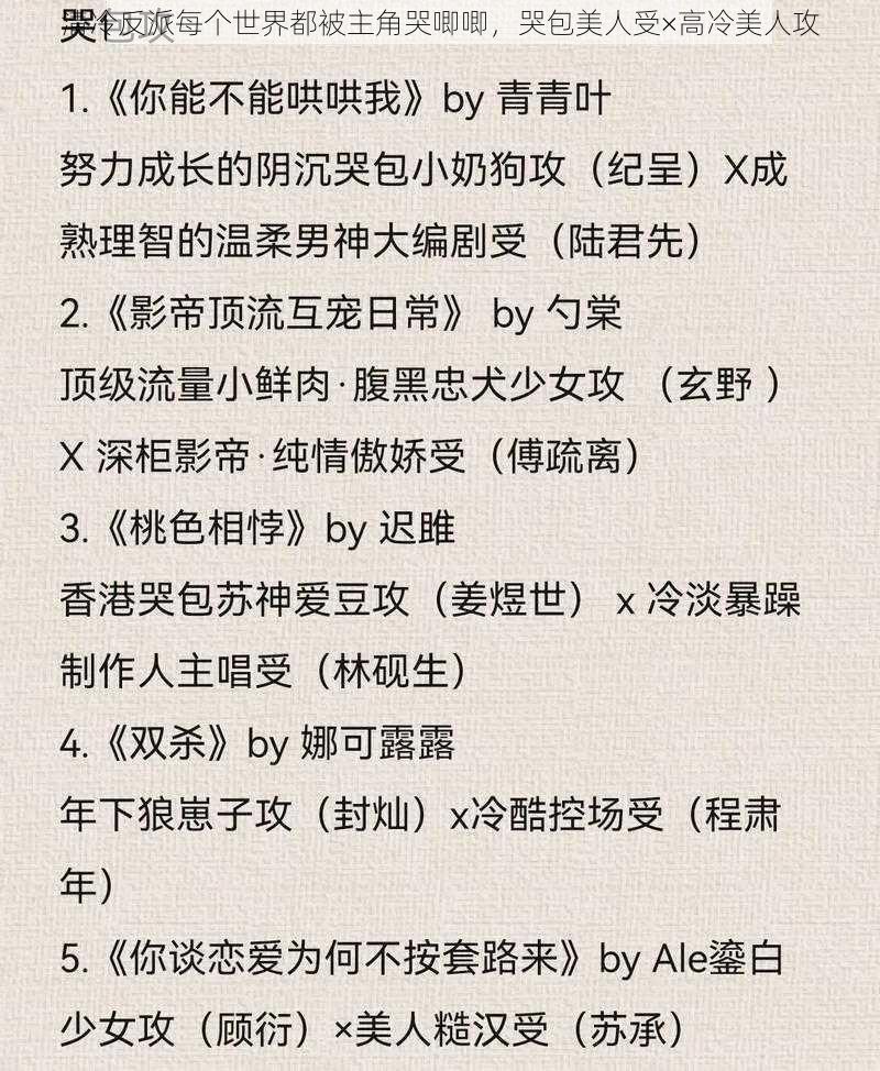 清冷反派每个世界都被主角哭唧唧，哭包美人受×高冷美人攻