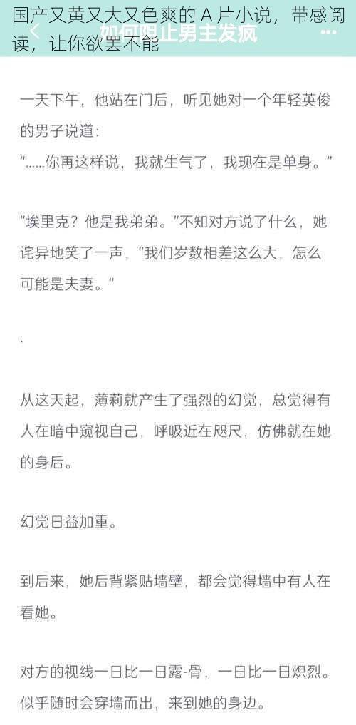 国产又黄又大又色爽的 A 片小说，带感阅读，让你欲罢不能