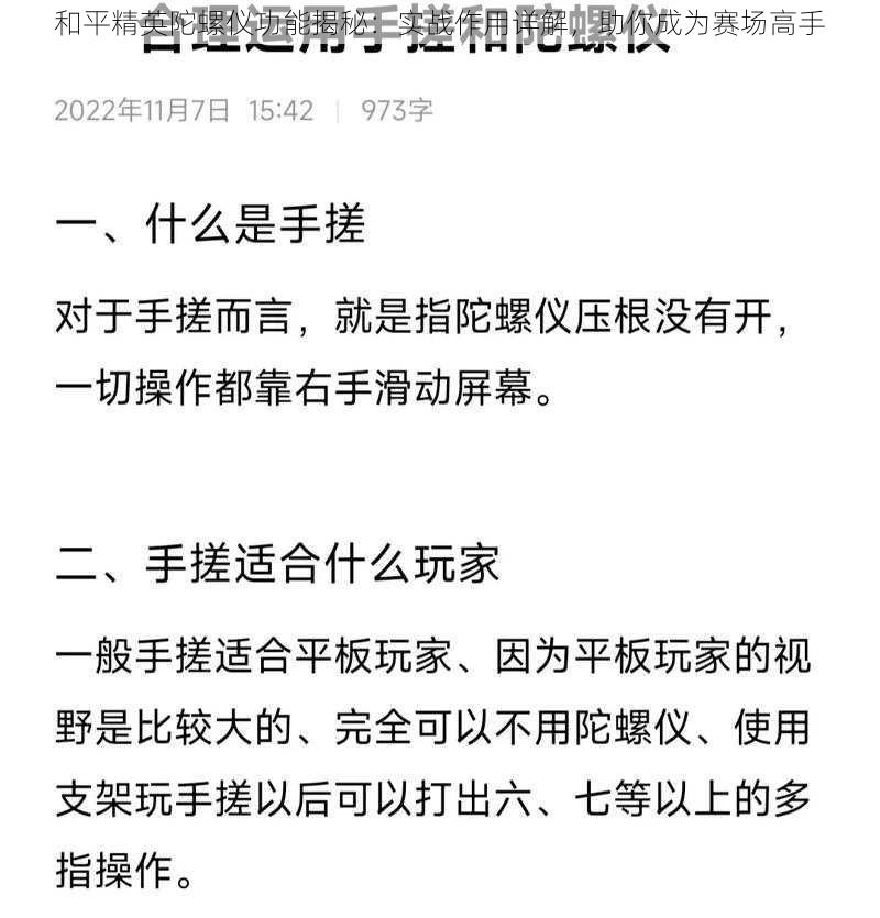 和平精英陀螺仪功能揭秘：实战作用详解，助你成为赛场高手