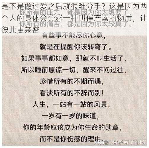 是不是做过爱之后就很难分手？这是因为两个人的身体会分泌一种叫催产素的物质，让彼此更亲密