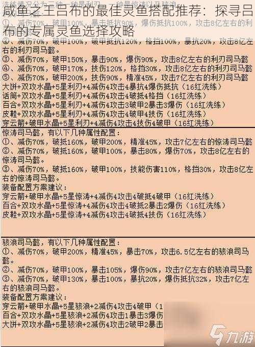 咸鱼之王吕布的最佳灵鱼搭配推荐：探寻吕布的专属灵鱼选择攻略