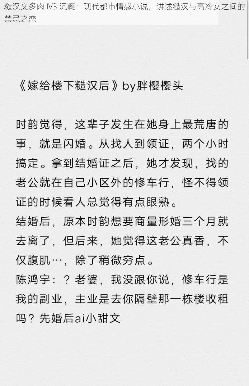 糙汉文多肉 IV3 沉瘾：现代都市情感小说，讲述糙汉与高冷女之间的禁忌之恋