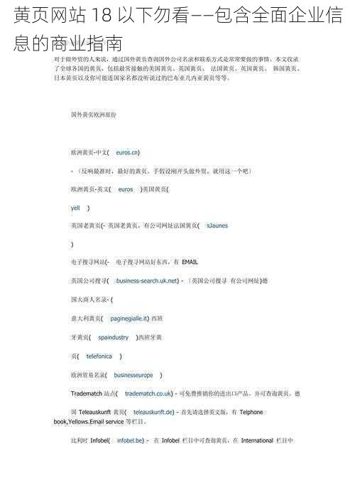 黄页网站 18 以下勿看——包含全面企业信息的商业指南