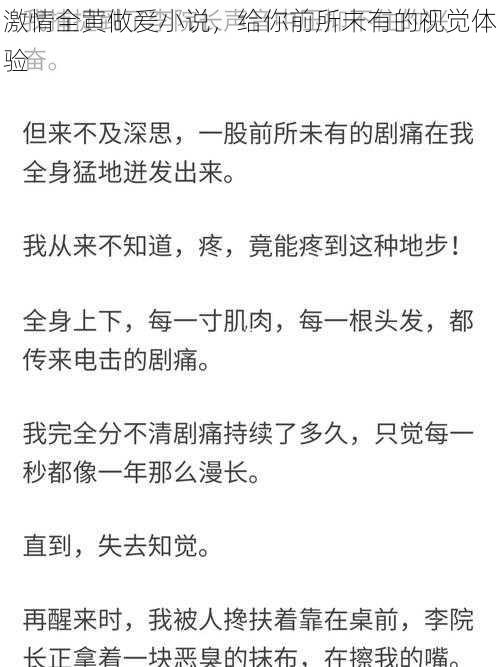 激情全黄做爰小说，给你前所未有的视觉体验