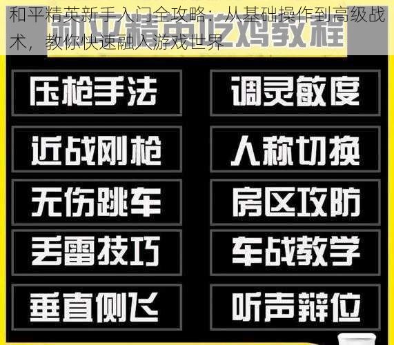 和平精英新手入门全攻略：从基础操作到高级战术，教你快速融入游戏世界