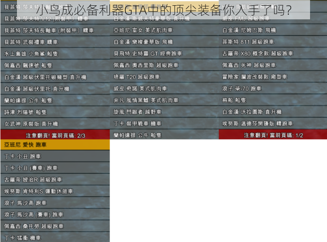 小鸟成必备利器GTA中的顶尖装备你入手了吗？