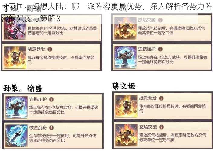 《三国志幻想大陆：哪一派阵容更具优势，深入解析各势力阵容的强弱与策略》