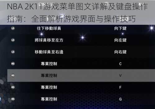 NBA 2K11游戏菜单图文详解及键盘操作指南：全面解析游戏界面与操作技巧