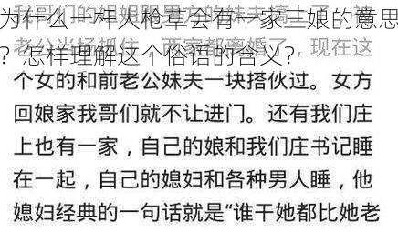 为什么一杆大枪草会有一家三娘的意思？怎样理解这个俗语的含义？