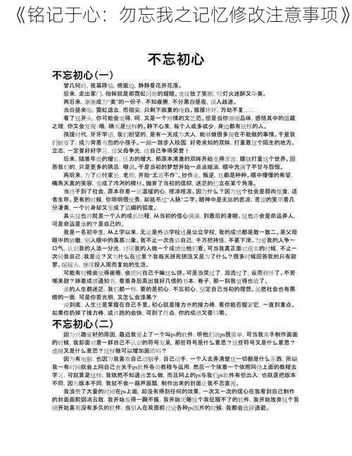 《铭记于心：勿忘我之记忆修改注意事项》