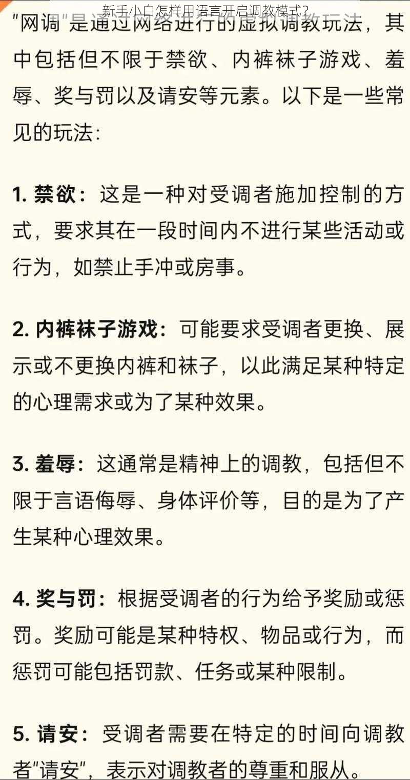 新手小白怎样用语言开启调教模式？