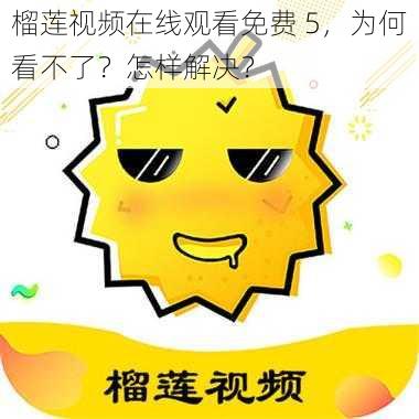 榴莲视频在线观看免费 5，为何看不了？怎样解决？