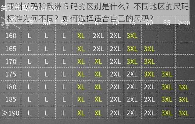 亚洲 V 码和欧洲 S 码的区别是什么？不同地区的尺码标准为何不同？如何选择适合自己的尺码？