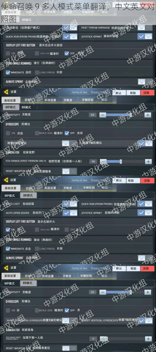 使命召唤 9 多人模式菜单翻译，中文英文对照图