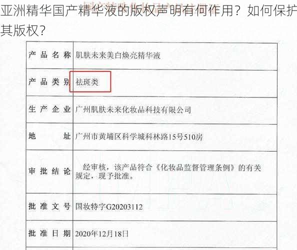 亚洲精华国产精华液的版权声明有何作用？如何保护其版权？